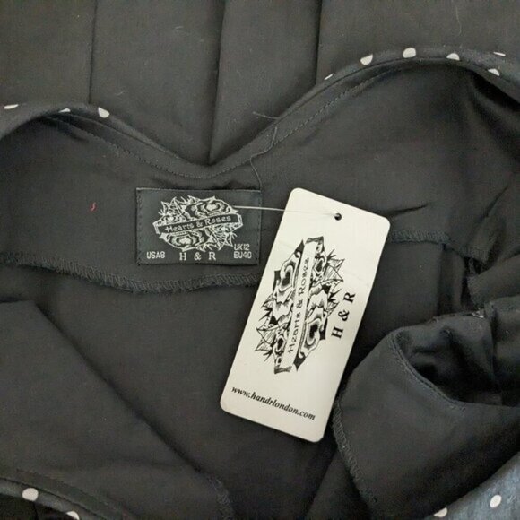 HEARTS & ROSES Black Sleeveless Dress w White Dotted Collar and Belt; Size 8 - Picture 7 of 7